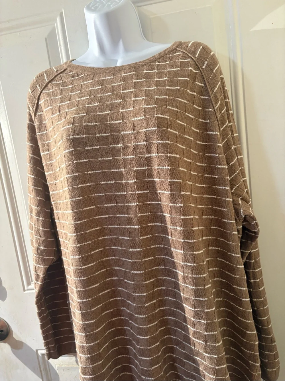 Cozy Camel Striped Knit Sweater 100% NATURAL COTTON!Thin-Light-Weight. Exc Cond!